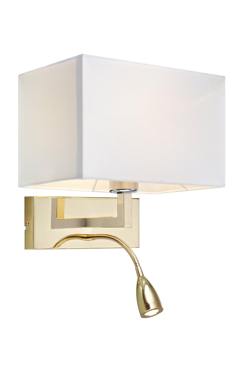 Savoy Laiton lampe de lecture De Markslöjd - L'abat-jour rectangulaire, associé à la lampe LED flexible de 3 W, fournit à la fois un éclairage d'ambiance et une lumière pratique pour la lecture.