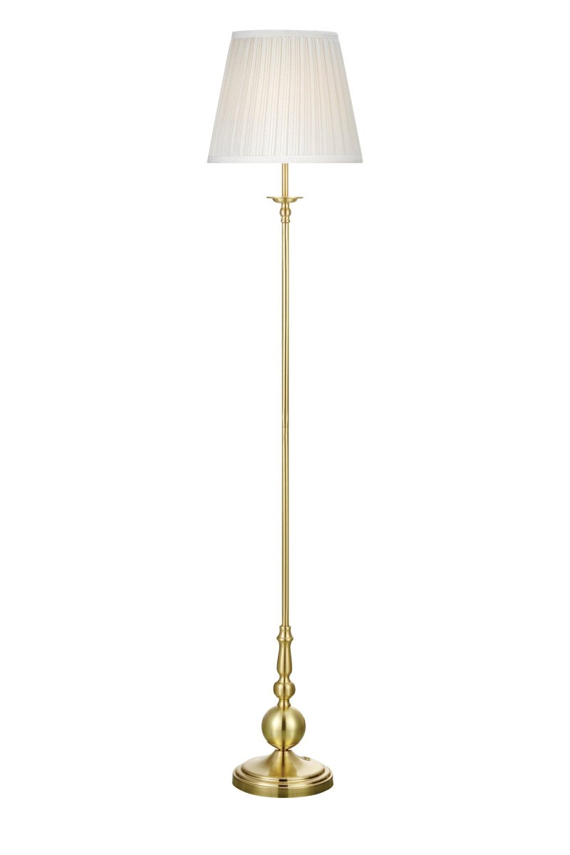Imperia Laiton lampadaire De Markslöjd - Imperia est un lampadaire &eacute;l&eacute;gant au design classique avec une base en laiton &eacute;l&eacute;gante et un bel abat-jour en tissu blanc.