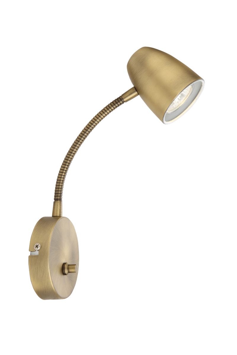 Sandnes Antique lampe de lecture De Aneta Lighting - Sandnes est la lampe de chevet parfaite, qui peut être facilement réglée dans les deux sens à l'aide d'une articulation flexible et la luminosité peut être réglée à l'aide de son variateur.