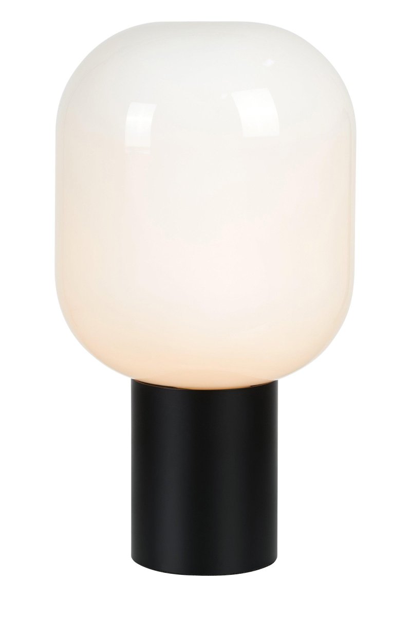 Brooklyn 44cm Noir lampe de table De Markslöjd - Lampe de table avec une base en m&eacute;tal noir mat et un abat-jour en verre opale blanc.