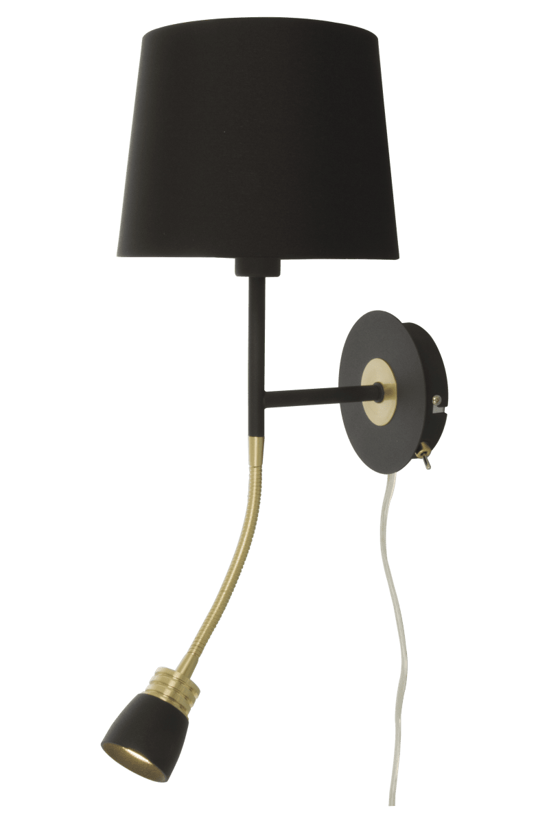  Eketorp Noir lampe de lecture De Aneta Lighting - L'applique poss&egrave;de un interrupteur s&eacute;par&eacute; et est livr&eacute;e avec un c&acirc;ble et une prise.