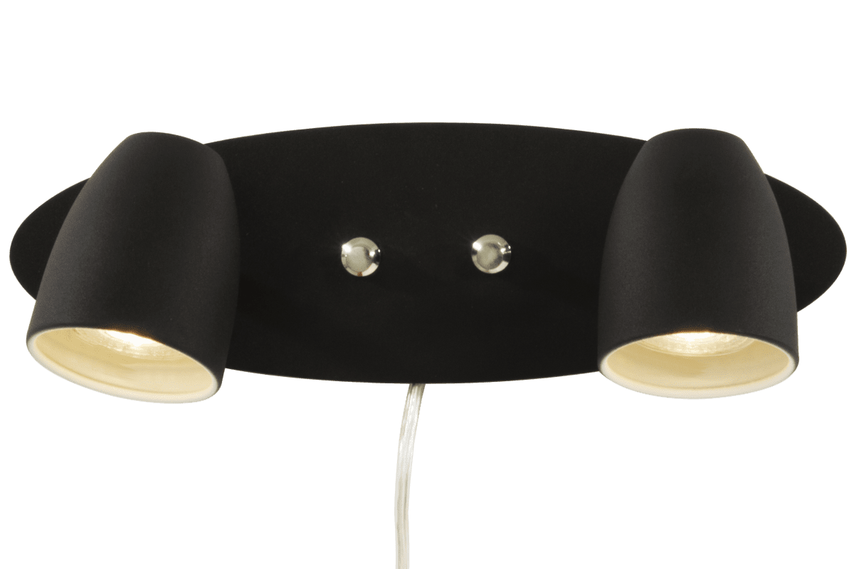 Sandnes Noir lampe de lecture De Aneta Lighting - La lampe dispose de deux t&ecirc;tes de lampe r&eacute;glables.
