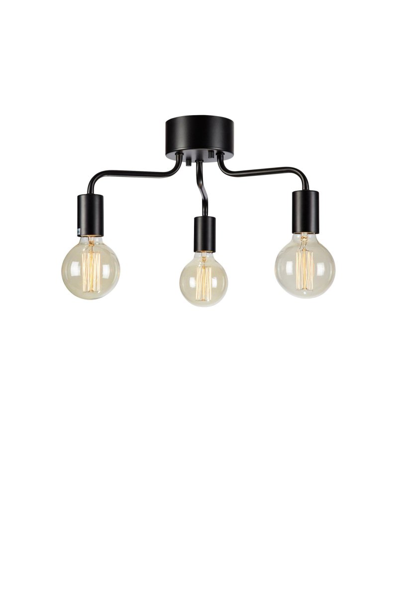 Avery 38cm Noir plafonnier De Markslöjd - Avery est un plafonnier moderne avec trois bras &eacute;l&eacute;gants et des ampoules apparentes qui donnent &agrave; la pi&egrave;ce une touche industrielle &eacute;l&eacute;gante.