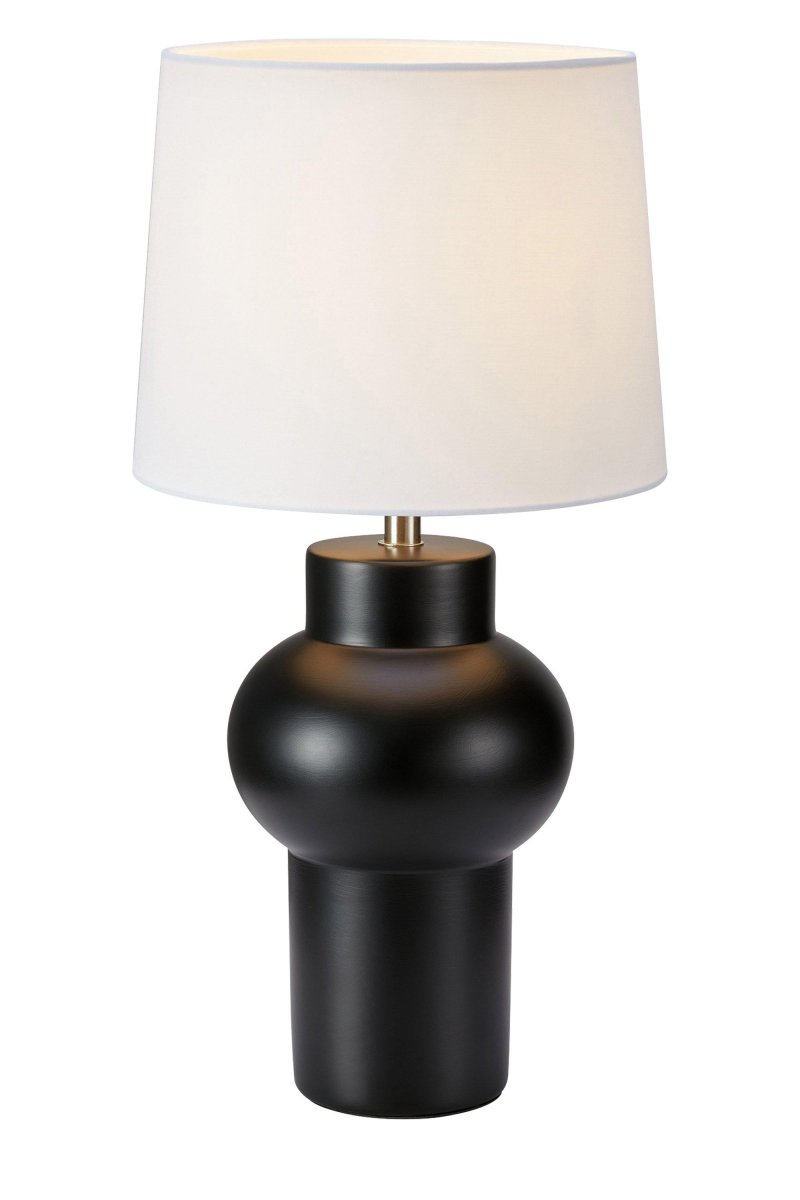 Shape 46cm Noir lampe de table De Markslöjd - La lampe de table Shape est une lampe noire &eacute;l&eacute;gante avec une belle base en c&eacute;ramique et un abat-jour en textile blanc qui cr&eacute;e une lumi&egrave;re douce.
