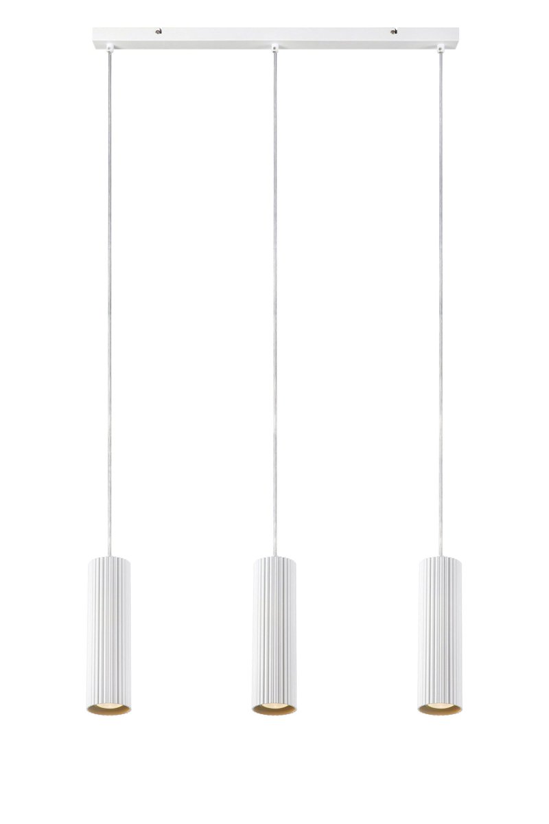 Costilla 68cm Blanc suspension De Markslöjd - Abat-jour en métal subtilement nervuré suspendus à une série de câbles transparents de 1,5 m de long.