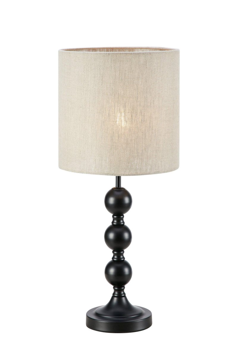 Octo 57cm Noir lampe de table De Markslöjd - Octo est une lampe de table élégante avec un abat-jour en lin beige et une base de lampe noire en forme de trois sphères douces et rondes.