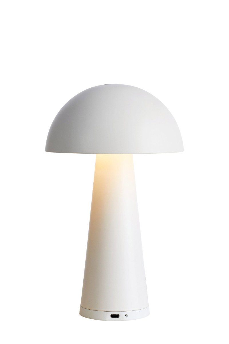 Fungi 26cm Blanc portable De Markslöjd - Fungi est une lampe de table élégante et portable en métal blanc mat, conçue pour une utilisation intérieure et extérieure.