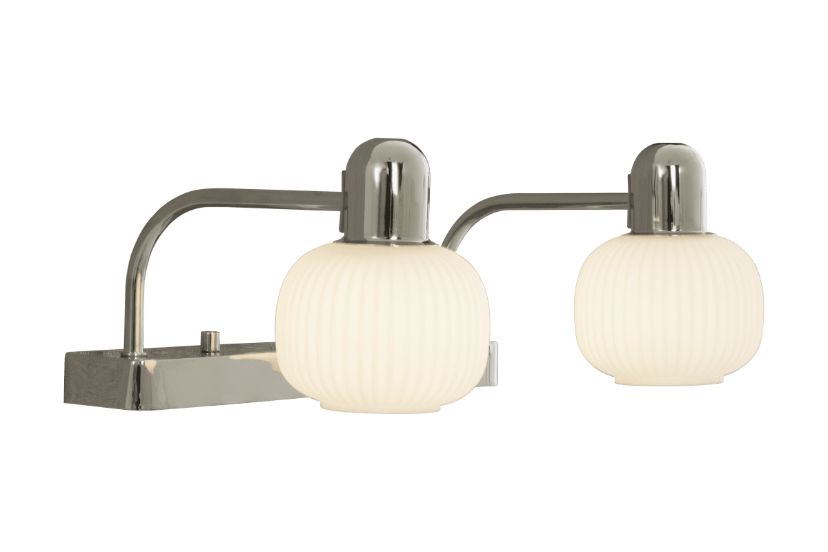 Messina 33cm Chrome lampe de salle de bain De Aneta Lighting - Éclairage pour vase Messina en chrome avec 2 abat-jour blancs opales en verre strié.