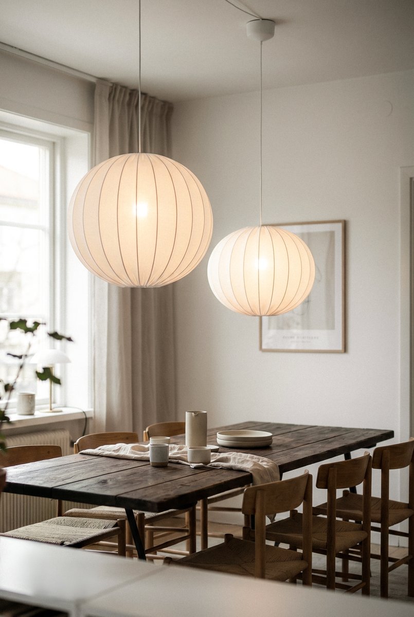 Solia Ø60 Blanc suspension De Markslöjd - Son abat-jour en tissu blanc de 60 cm de diam&egrave;tre diffuse une lumi&egrave;re douce et agr&eacute;able, harmonieusement r&eacute;partie dans la pi&egrave;ce.