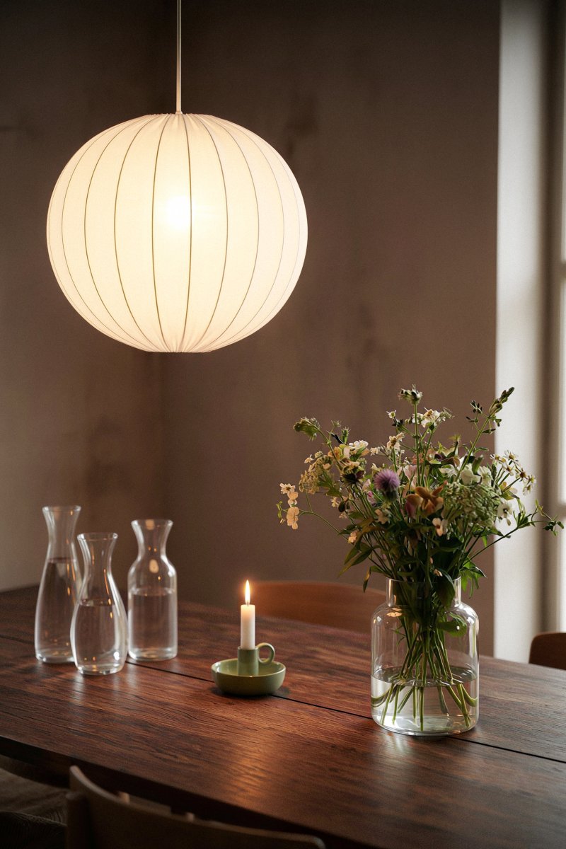 Solia Ø60 Blanc suspension De Markslöjd - Son abat-jour en tissu blanc de 60 cm de diam&egrave;tre diffuse une lumi&egrave;re douce et agr&eacute;able, harmonieusement r&eacute;partie dans la pi&egrave;ce.