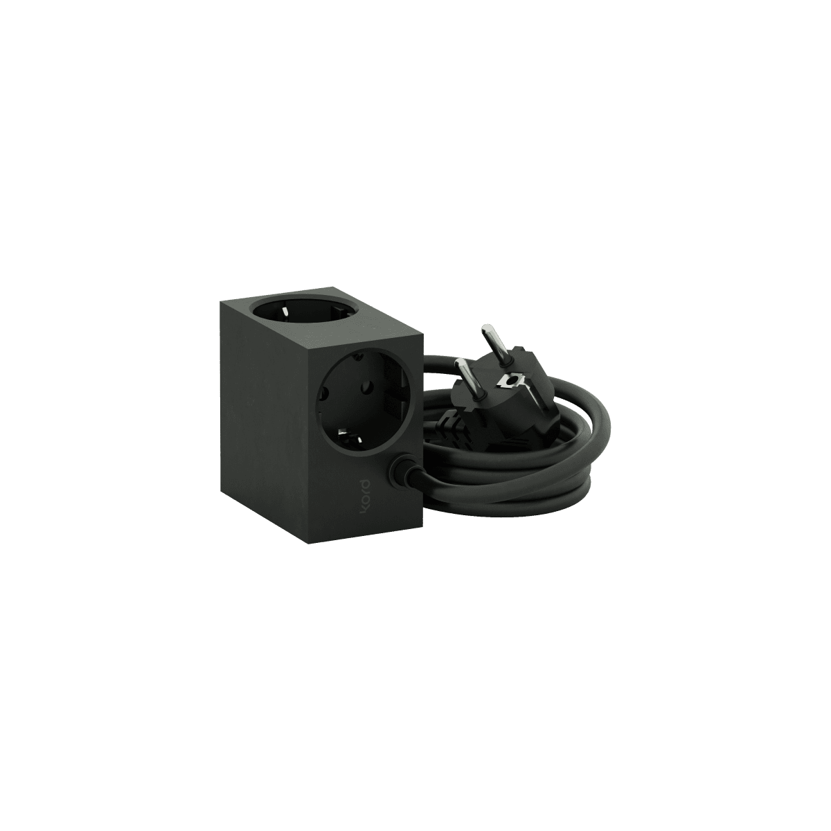 Cuboid Noir De Kord - Plusieurs options de montage&nbsp;: fixez la prise directement sur des surfaces m&eacute;talliques gr&acirc;ce aux c&ocirc;t&eacute;s magn&eacute;tiques, utilisez le support fourni avec surface de friction pour une fixation stable sur une table ou fixez-la au mur avec du ruban adh&eacute;sif 3M pour une prise de courant discr&egrave;te et facilement accessible.