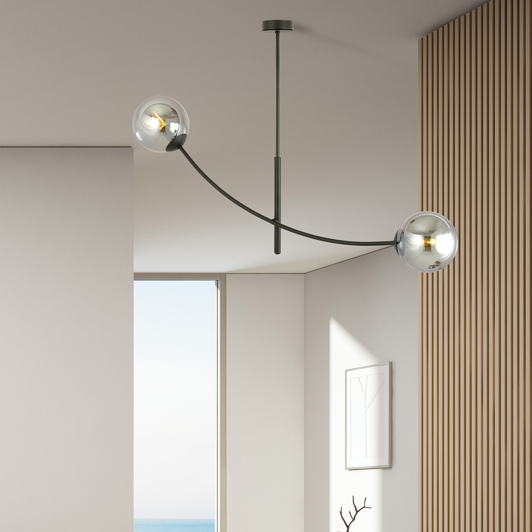 Hunter 83cm Noir/Fumé suspension De Emibig Lighting - Les minces d&ocirc;mes en verre ajoutent &eacute;l&eacute;gance et l&eacute;g&egrave;ret&eacute;, tandis que la forme minimaliste assure un flux lumineux efficace m&ecirc;me dans les grandes pi&egrave;ces.