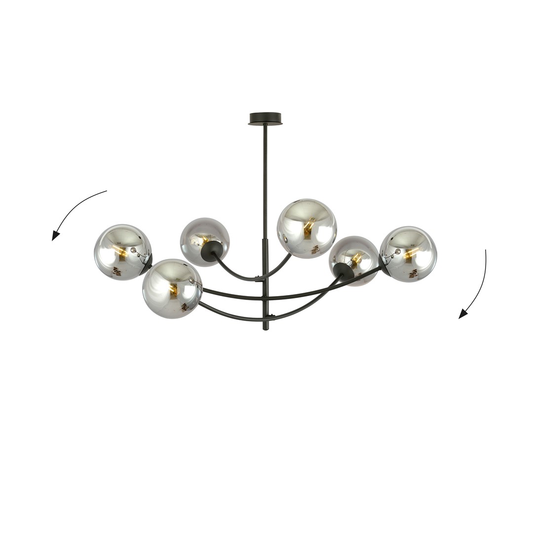Hunter Ø90 Noir/Fumé suspension De Emibig Lighting - Les minces d&ocirc;mes en verre ajoutent &eacute;l&eacute;gance et l&eacute;g&egrave;ret&eacute;, tandis que la forme minimaliste assure un flux lumineux efficace m&ecirc;me dans les grandes pi&egrave;ces.