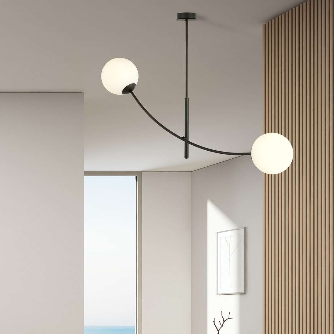 Hunter 83cm Noir et blanc suspension De Emibig Lighting - Les minces d&ocirc;mes en verre ajoutent &eacute;l&eacute;gance et l&eacute;g&egrave;ret&eacute;, tandis que la forme minimaliste assure un flux lumineux efficace m&ecirc;me dans les grandes pi&egrave;ces.
