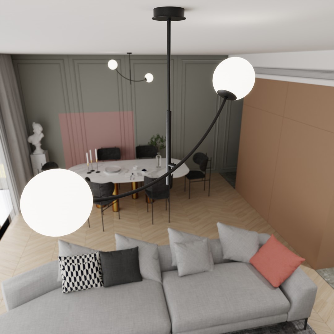 Hunter 83cm Noir et blanc suspension De Emibig Lighting - Les minces d&ocirc;mes en verre ajoutent &eacute;l&eacute;gance et l&eacute;g&egrave;ret&eacute;, tandis que la forme minimaliste assure un flux lumineux efficace m&ecirc;me dans les grandes pi&egrave;ces.