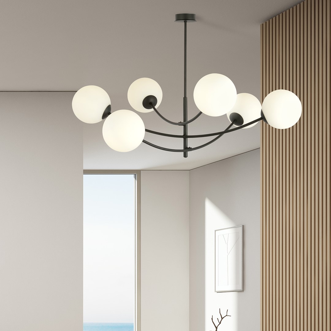 Hunter Ø90 Noir et blanc suspension De Emibig Lighting - Les minces d&ocirc;mes en verre ajoutent &eacute;l&eacute;gance et l&eacute;g&egrave;ret&eacute;, tandis que la forme minimaliste assure un flux lumineux efficace m&ecirc;me dans les grandes pi&egrave;ces.