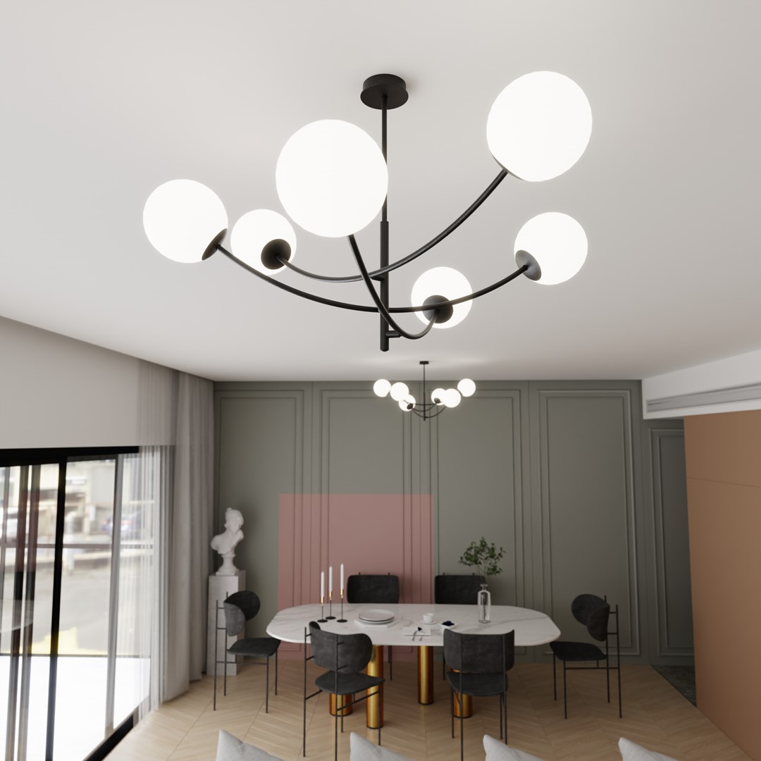Hunter Ø90 Noir et blanc suspension De Emibig Lighting - Les minces d&ocirc;mes en verre ajoutent &eacute;l&eacute;gance et l&eacute;g&egrave;ret&eacute;, tandis que la forme minimaliste assure un flux lumineux efficace m&ecirc;me dans les grandes pi&egrave;ces.