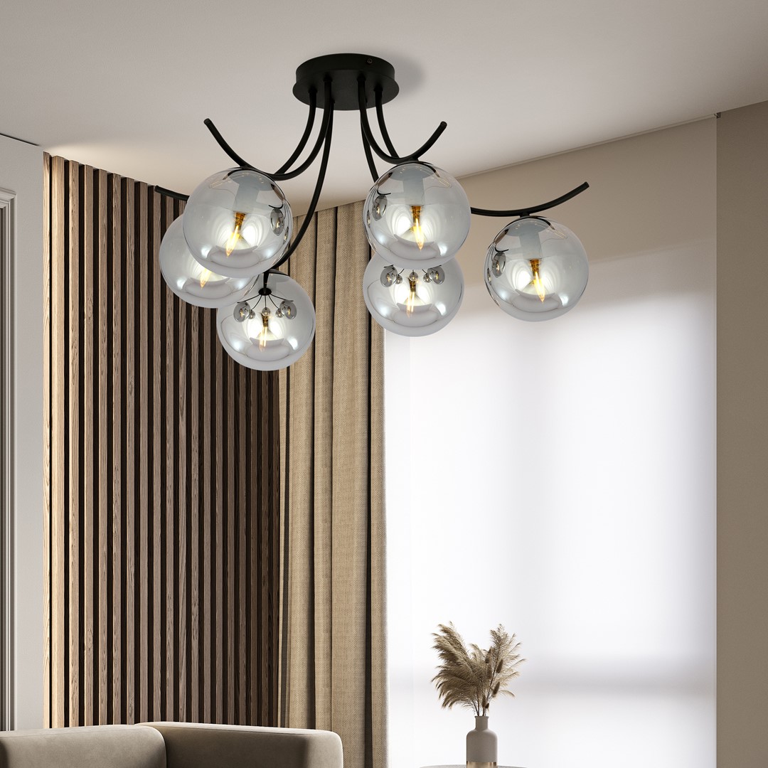 Boston Ø60 Noir/Fumé plafonnier De Emibig Lighting - Boston est une s&eacute;rie de plafonniers modernes &agrave; succ&egrave;s qui s'int&egrave;gre parfaitement dans les int&eacute;rieurs modernes et plus traditionnels.