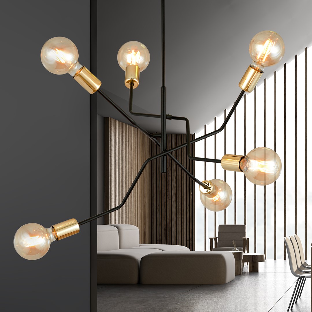 Bolt Ø66 Noir suspension De Emibig Lighting - La combinaison de couleurs classique &ndash; noir &eacute;l&eacute;gant et or intemporel &ndash; offre de grandes possibilit&eacute;s pour diff&eacute;rents styles d&rsquo;int&eacute;rieur et s&rsquo;int&egrave;gre bien dans les environnements modernes et traditionnels.