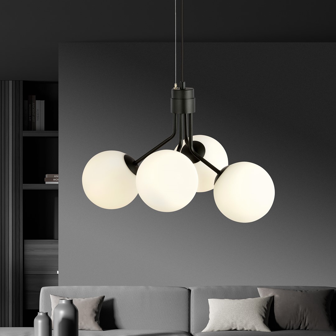 Nova Ø46 Blanc suspension De Emibig Lighting - Les &eacute;l&eacute;gants d&ocirc;mes en verre ajoutent de la l&eacute;g&egrave;ret&eacute; et un style sophistiqu&eacute;, tandis que la forme minimaliste assure un flux lumineux efficace m&ecirc;me dans les grandes pi&egrave;ces.