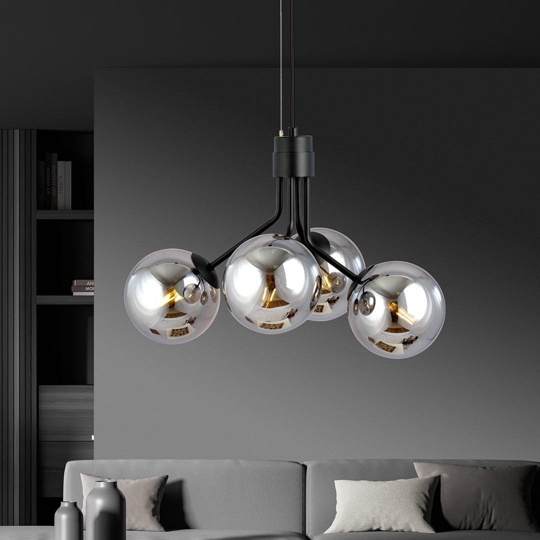 Nova Ø46 Couleur fumée suspension De Emibig Lighting - Les &eacute;l&eacute;gants d&ocirc;mes en verre ajoutent de la l&eacute;g&egrave;ret&eacute; et un style sophistiqu&eacute;, tandis que la forme minimaliste assure un flux lumineux efficace m&ecirc;me dans les grandes pi&egrave;ces.
