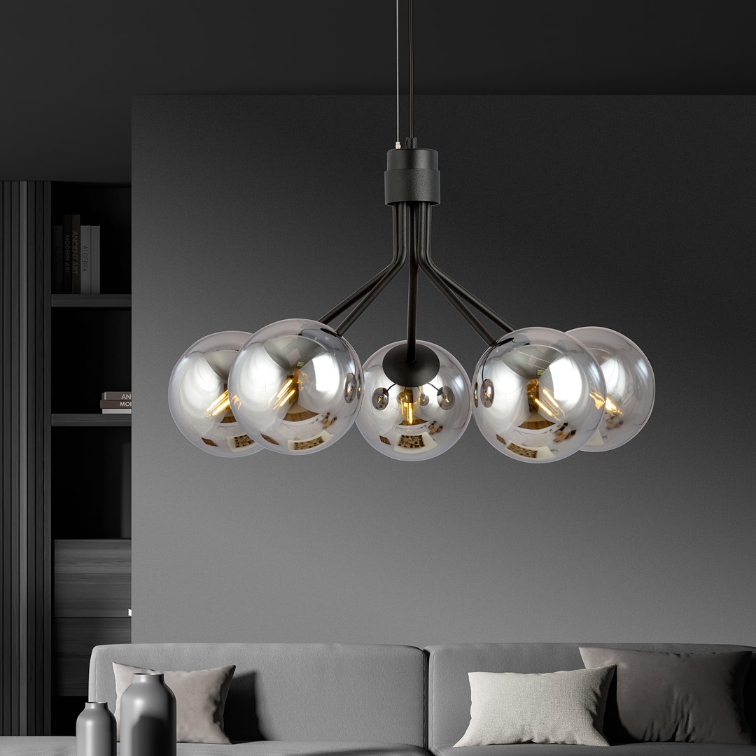 Nova Ø57 Couleur fumée suspension De Emibig Lighting - Les &eacute;l&eacute;gants d&ocirc;mes en verre ajoutent de la l&eacute;g&egrave;ret&eacute; et un style sophistiqu&eacute;, tandis que la forme minimaliste assure un flux lumineux efficace m&ecirc;me dans les grandes pi&egrave;ces.