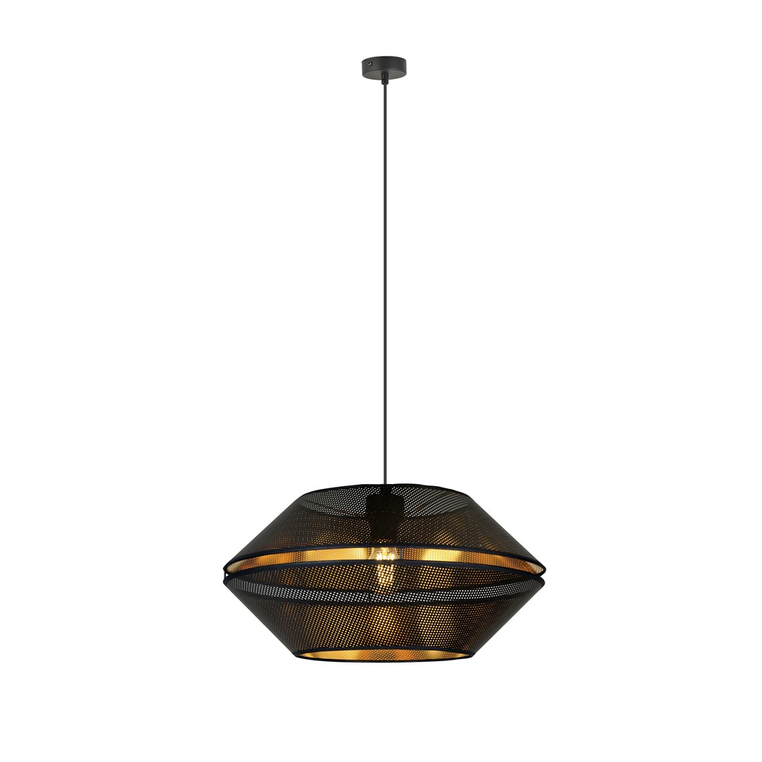 Malia Ø42 Noir suspension De Emibig Lighting - L'abat-jour unique avec un int&eacute;rieur dor&eacute; donne &agrave; la pi&egrave;ce un caract&egrave;re distinctif et cr&eacute;e une atmosph&egrave;re magique et atmosph&eacute;rique avec chaleur.