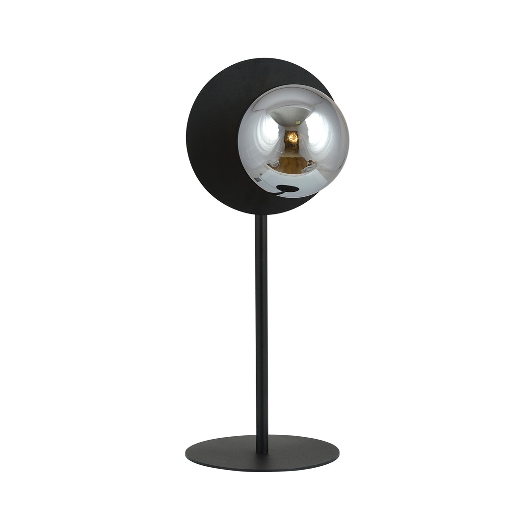 Oslo 50cm Noir/Fumé lampe de table De Emibig Lighting - Sa forme ronde crée un joli contraste avec le pied droit, faisant de cette lampe un élément décoratif idéal dans n'importe quelle pièce.