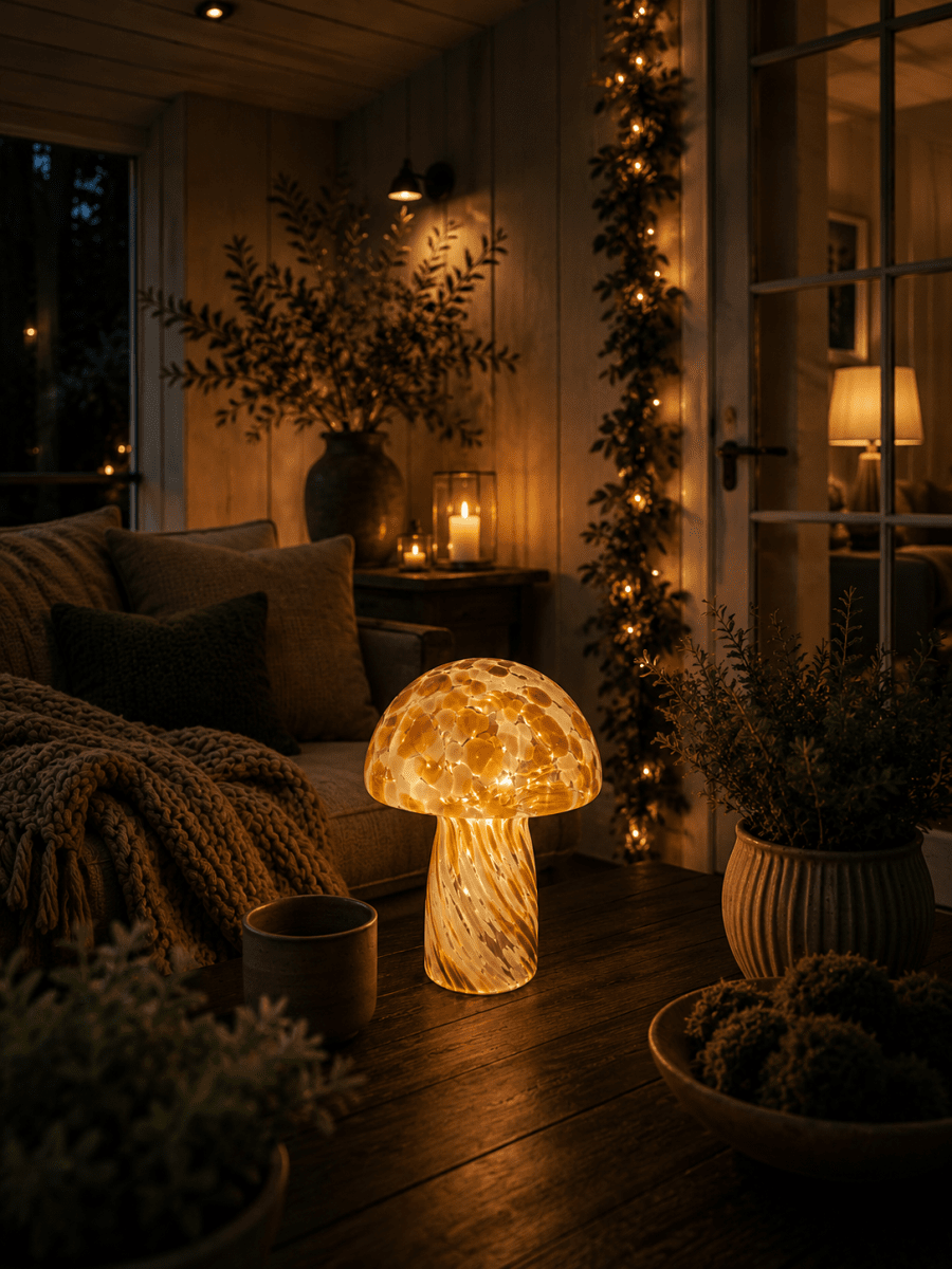 Svamp 35cm Brun lampe de table De Pixie Design - La lampe est fournie avec un c&acirc;ble de 3&nbsp;m&egrave;tres et un adaptateur secteur.