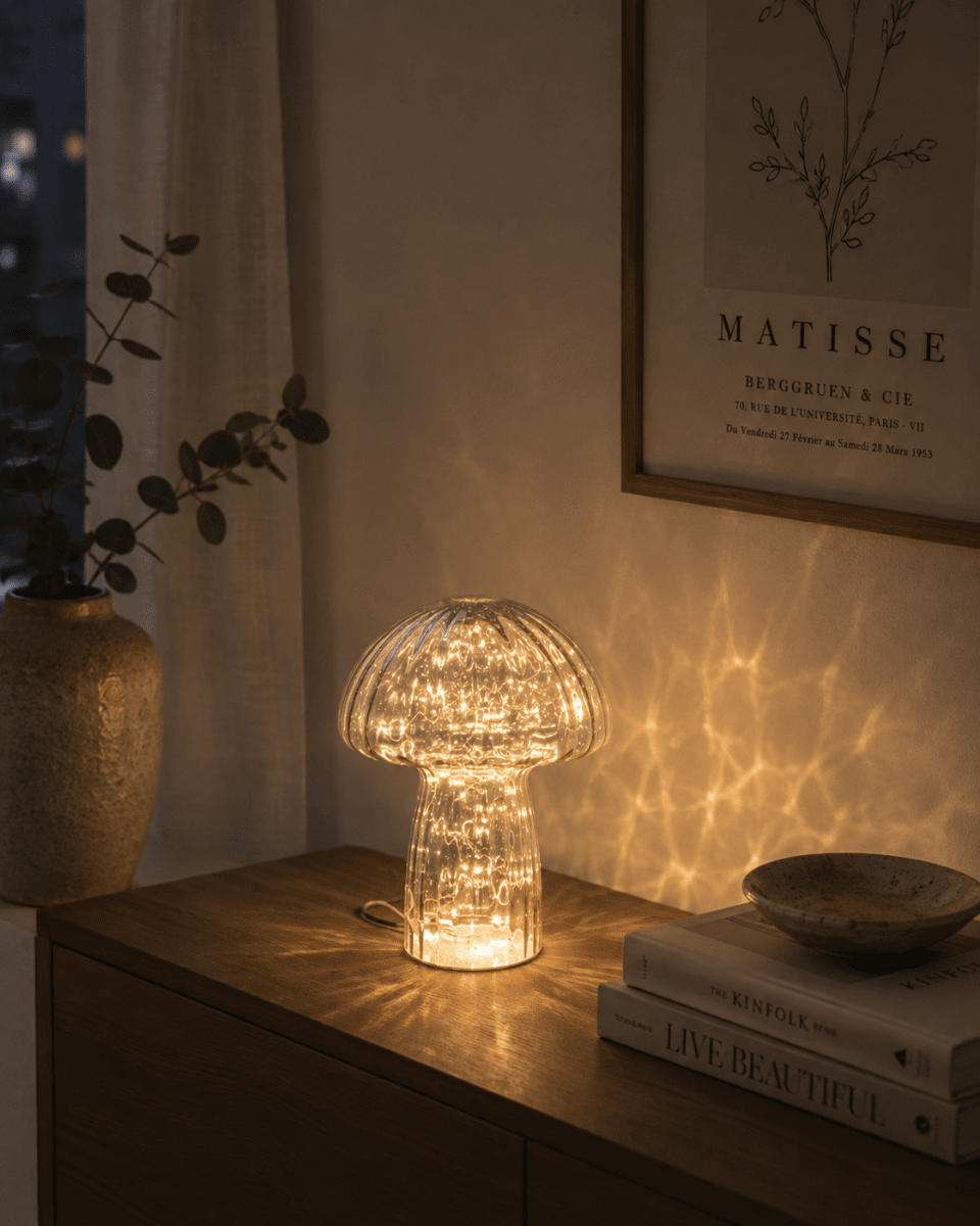 Svamp 23cm Bleu lampe de table De Pixie Design - Gr&acirc;ce &agrave; sa bande LED int&eacute;gr&eacute;e, elle diffuse une lumi&egrave;re douce et chaleureuse qui sublime n'importe quelle pi&egrave;ce.