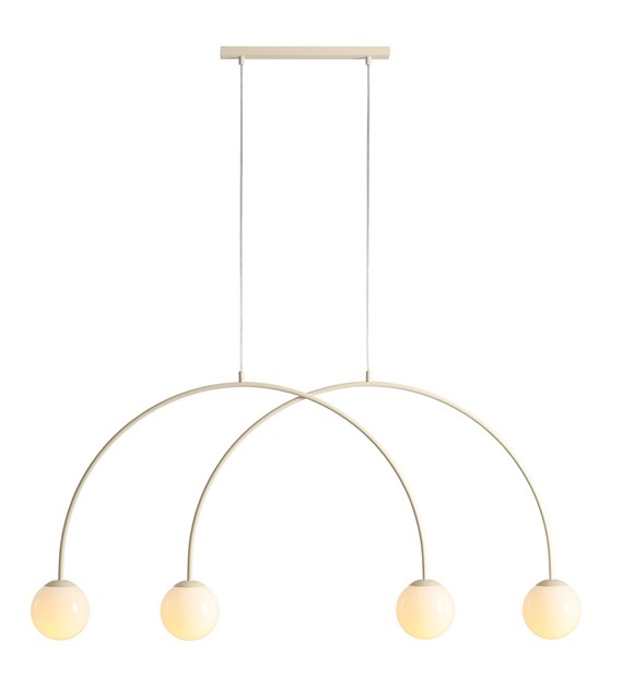 Una 130cm Blanc crémeux suspension De Artera - L'association du métal blanc crème et des abat-jour en verre blanc crée un contraste harmonieux et apporte une touche d'élégance moderne à n'importe quelle pièce.
