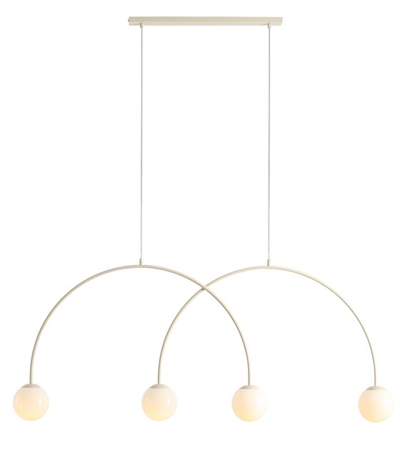 Una 150cm Blanc crémeux suspension De Artera - L'association du métal blanc crème et des abat-jour en verre blanc crée un contraste harmonieux et apporte une touche d'élégance moderne à n'importe quelle pièce.