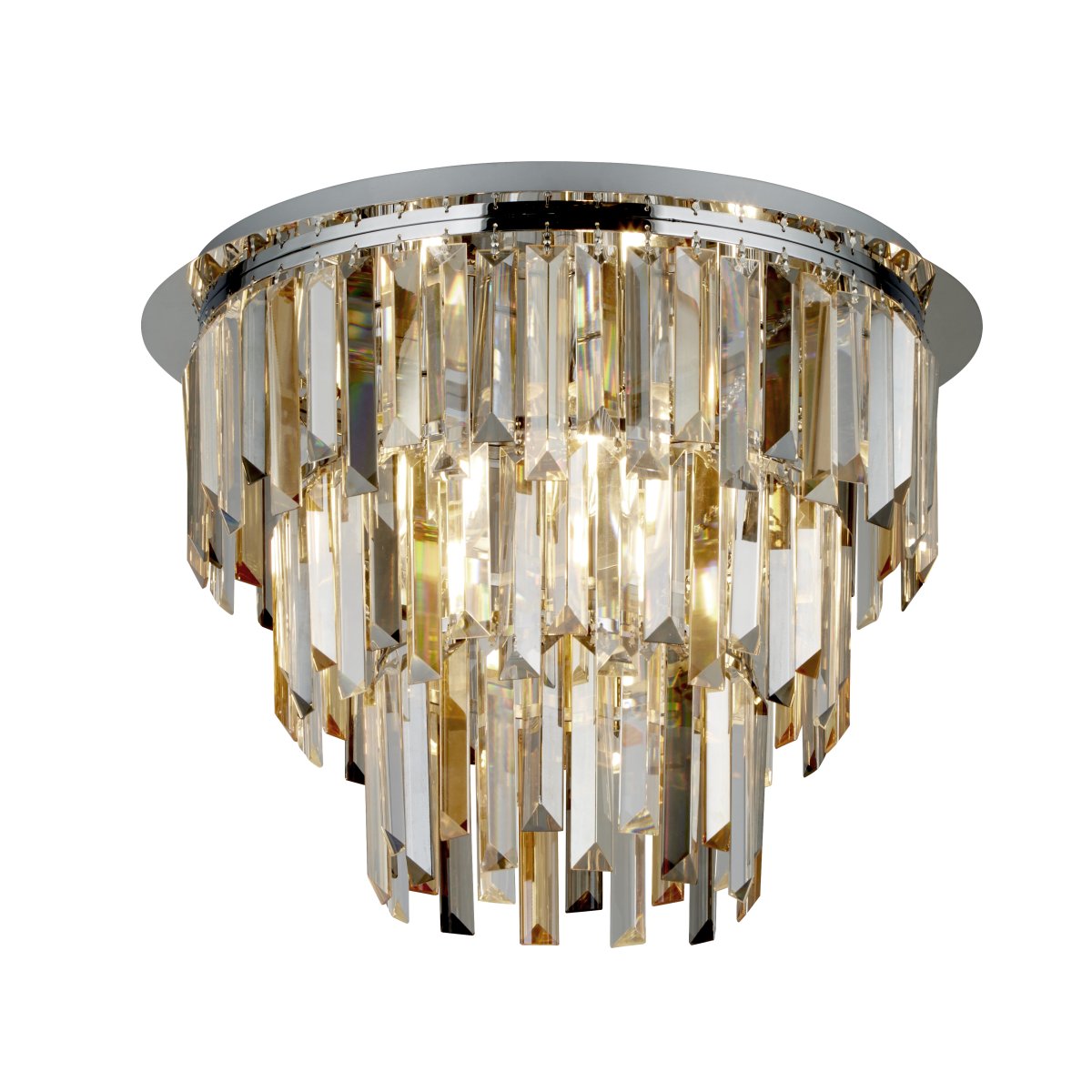 Clarissa Ø45 Chrome cristal De Searchlight - Mont&eacute; pr&egrave;s du plafond sur une base chrom&eacute;e, il ajoute une touche subtile de glamour, parfaite pour les salons et salles &agrave; manger modernes.
