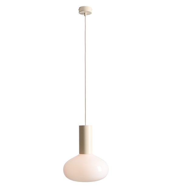  Flo Ø26 Blanc crémeux suspension De Artera - Elle est dot&eacute;e d'un &eacute;l&eacute;gant cadre blanc cr&egrave;me et d'un abat-jour rond en verre blanc qui diffuse une lumi&egrave;re douce et agr&eacute;able.