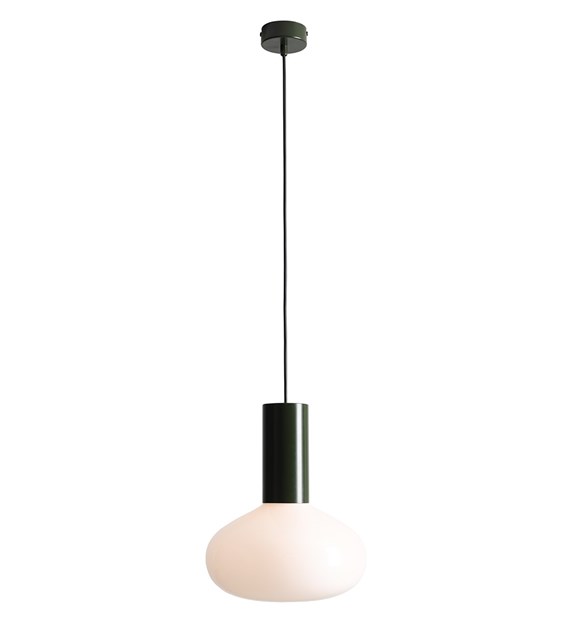  Flo Ø26 Vert foncé suspension De Artera - Elle est dot&eacute;e d'un &eacute;l&eacute;gant cadre vert fonc&eacute; et d'un abat-jour rond en verre blanc qui diffuse une lumi&egrave;re douce et agr&eacute;able.