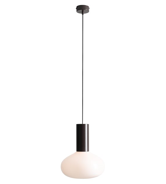  Flo Ø26 Brun foncé suspension De Artera - Elle est dot&eacute;e d'un &eacute;l&eacute;gant cadre marron fonc&eacute; et d'un abat-jour rond en verre blanc qui diffuse une lumi&egrave;re douce et agr&eacute;able.