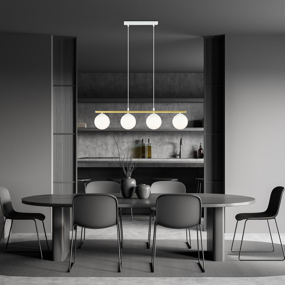 Allora 85cm Blanc suspension De Emibig Lighting - La forme subtile et douce ainsi que les &eacute;l&eacute;gants d&eacute;tails dor&eacute;s conf&egrave;rent &agrave; la lampe un aspect unique et caract&eacute;ristique.