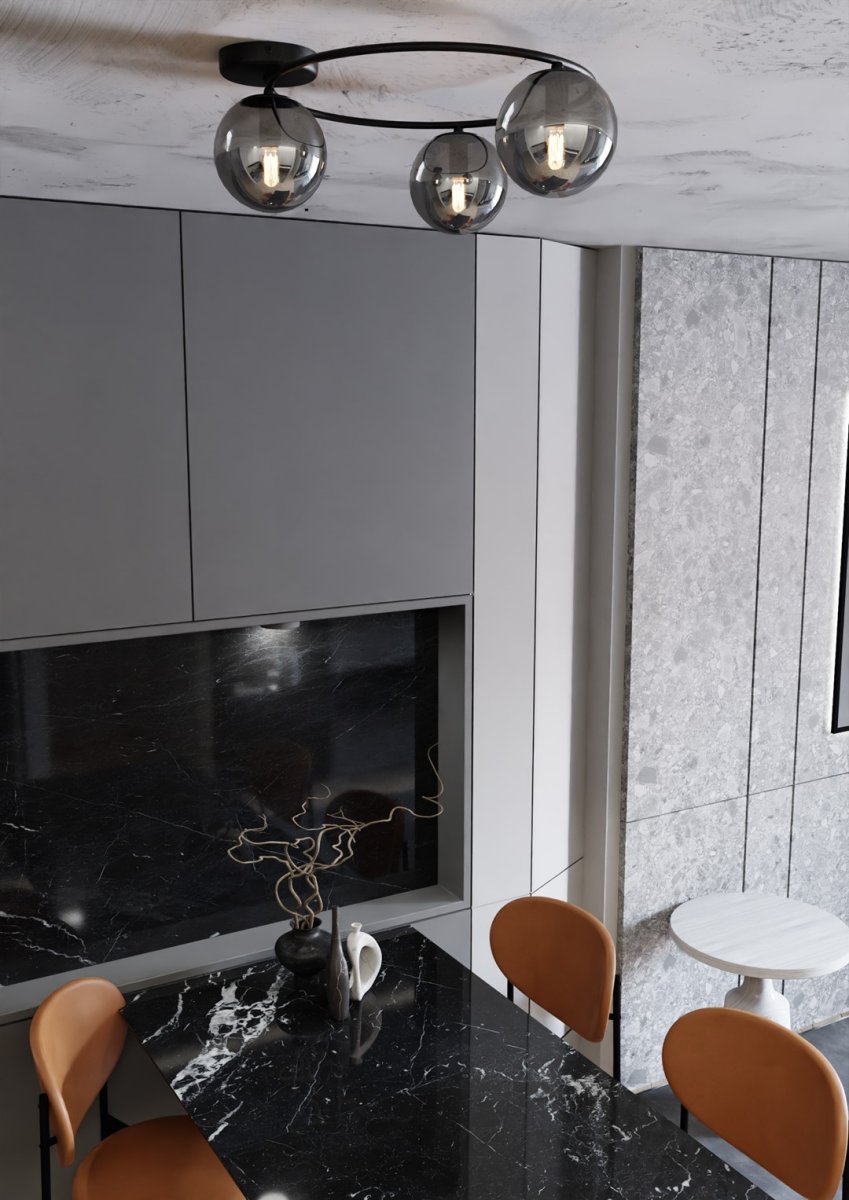 Sopra Ø47 Couleur fumée plafonnier De Emibig Lighting - Les abat-jour en verre fum&eacute; apportent de la l&eacute;g&egrave;ret&eacute; et r&eacute;partissent la lumi&egrave;re uniform&eacute;ment, contribuant ainsi &agrave; un &eacute;clairage agr&eacute;able et efficace de la pi&egrave;ce.