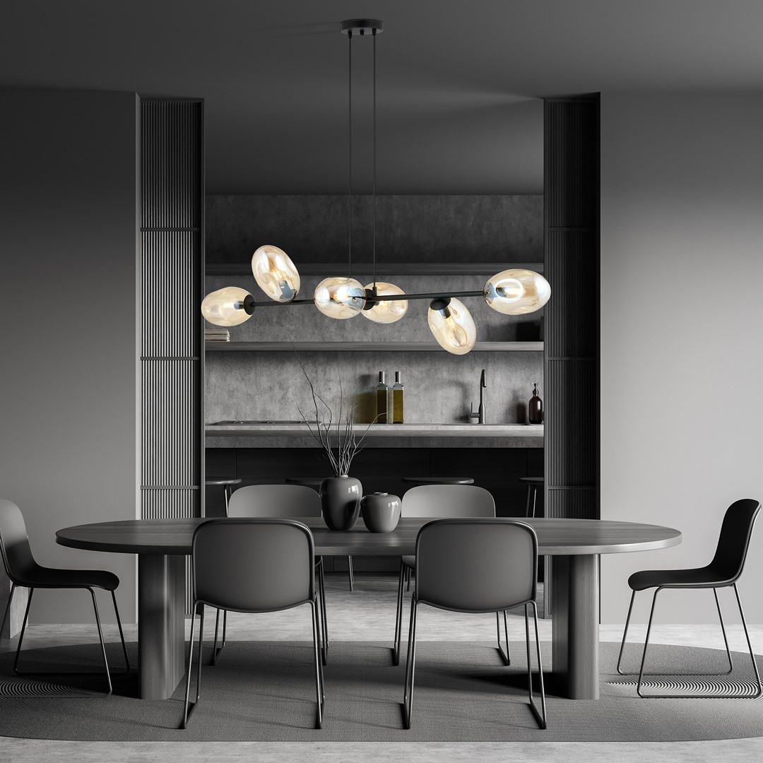 Pandora 120cm Ambre suspension De Emibig Lighting - Le design moderne pr&eacute;sente des &eacute;crans aux formes uniques, &eacute;l&eacute;gants et &eacute;pur&eacute;s, qui ajoutent &agrave; la fois charme et personnalit&eacute; &agrave; l'espace.