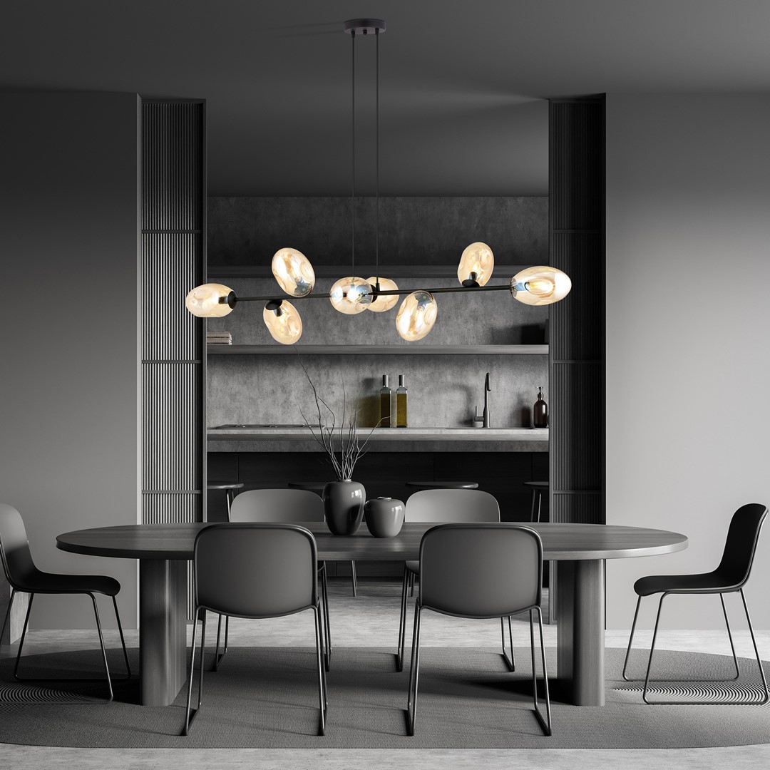 Pandora 140cm Ambre suspension De Emibig Lighting - Le design moderne pr&eacute;sente des &eacute;crans aux formes uniques, &eacute;l&eacute;gants et &eacute;pur&eacute;s, qui ajoutent &agrave; la fois charme et personnalit&eacute; &agrave; l'espace.