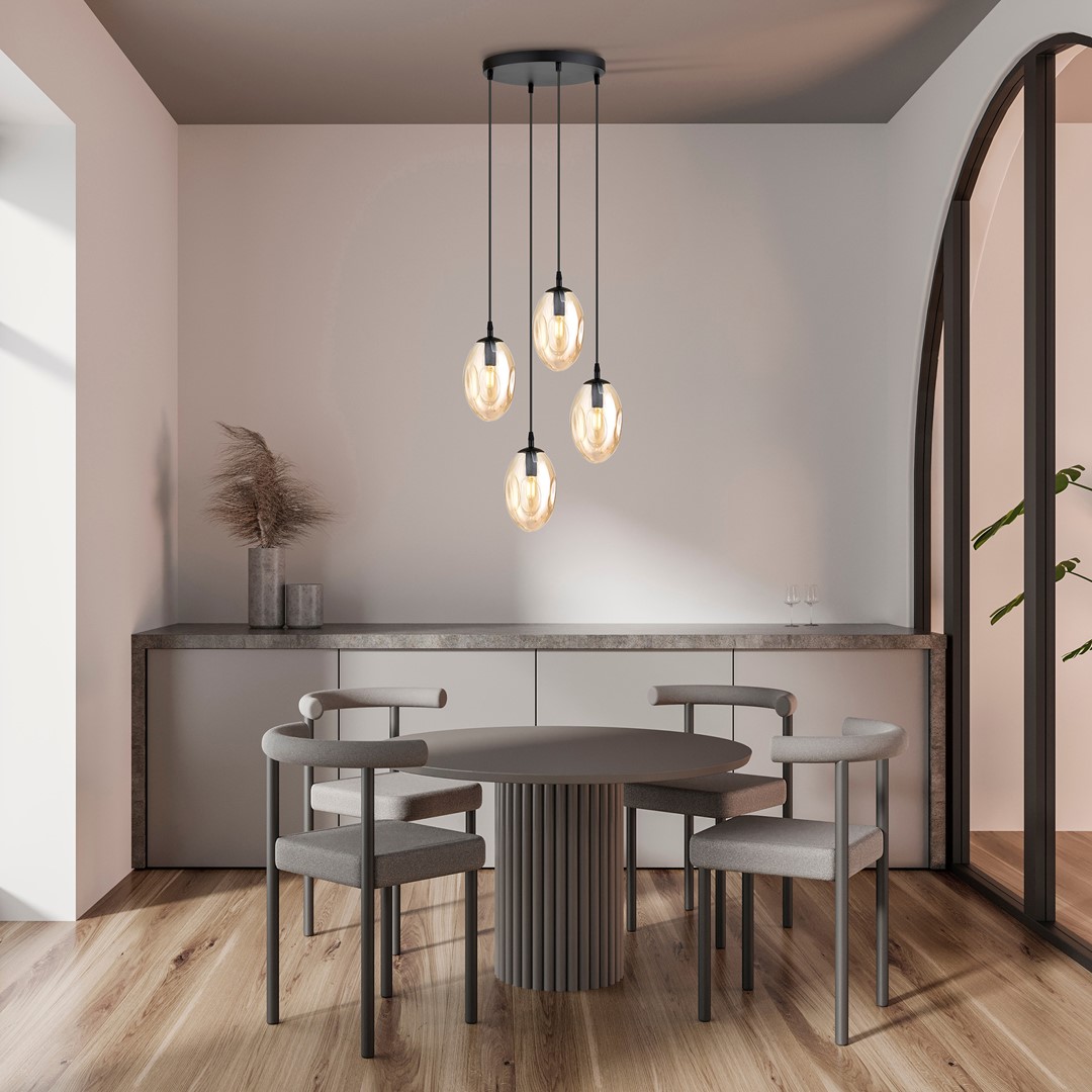 Astral Premium Ø40 Ambre suspension De Emibig Lighting - Ses abat-jour en verre ambré diffusent une lumière chaleureuse et accueillante.