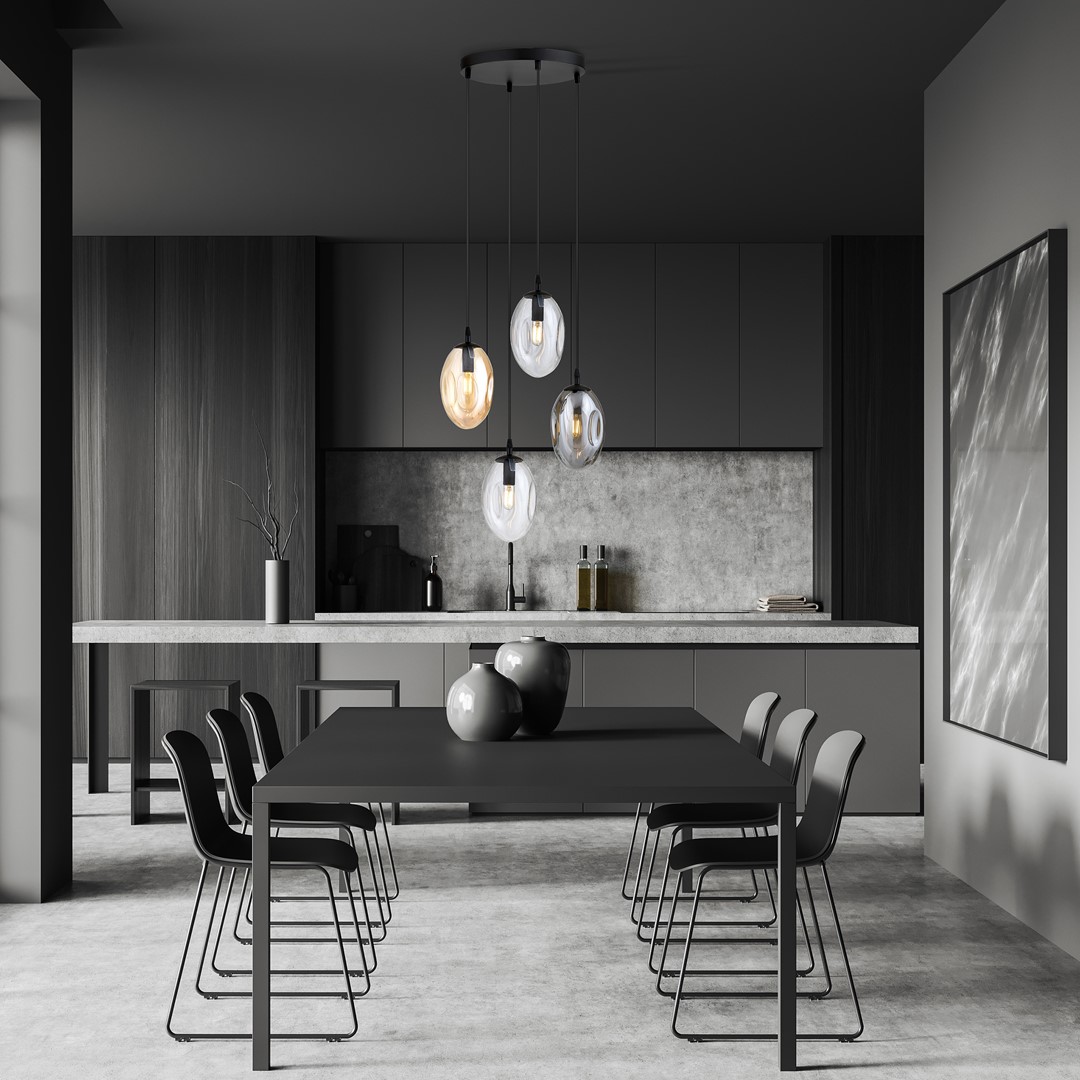 Astral Ø40 Multicolore suspension De Emibig Lighting - La suspension noire offre un contraste sophistiqué et souligne le design moderne du luminaire.