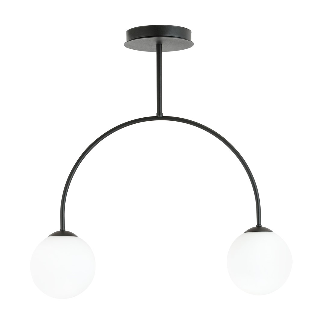 Archi 50cm Noir plafonnier De Emibig Lighting - Il est fabriqu&eacute; en acier noir et peut &ecirc;tre combin&eacute; de mani&egrave;re transparente avec un abat-jour sph&eacute;rique en verre opale.