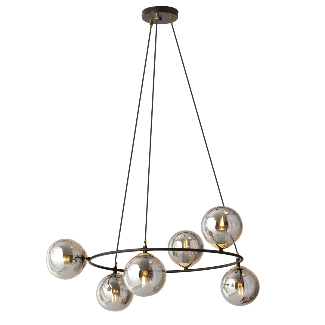 Azura Ø75 Couleur fumée suspension De Emibig Lighting - La suspension Azura est fabriquée en acier noir et est complétée par des abat-jour en graphite.