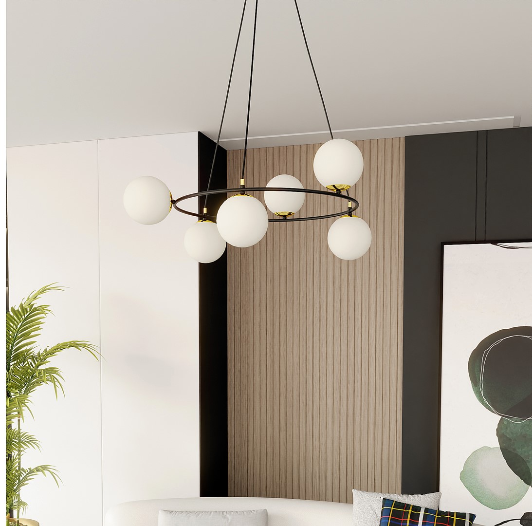 Azura Ø75 suspension De Emibig Lighting - La suspension Azura est fabriquée en acier noir et est complétée par des abat-jour en graphite.