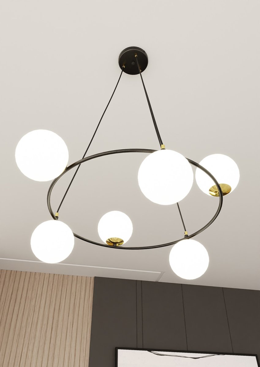 Azura Ø75 suspension De Emibig Lighting - La suspension Azura est fabriquée en acier noir et est complétée par des abat-jour en graphite.