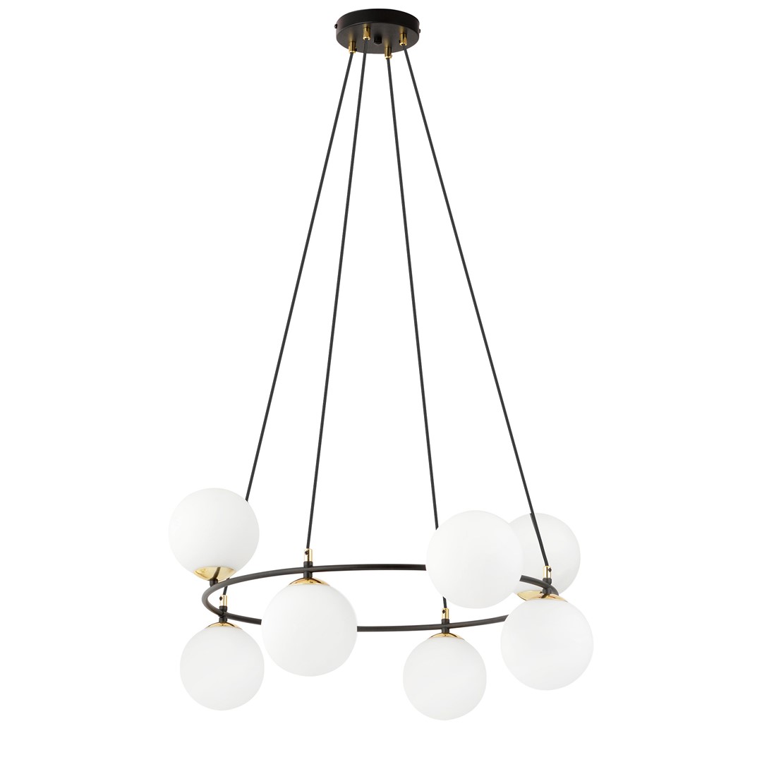Azura Ø75 Blanc De Emibig Lighting - La forme ronde de la lampe avec des abat-jour dispos&eacute;s de mani&egrave;re asym&eacute;trique conf&egrave;re &agrave; la pi&egrave;ce une atmosph&egrave;re unique et souligne son caract&egrave;re moderne et &eacute;l&eacute;gant.