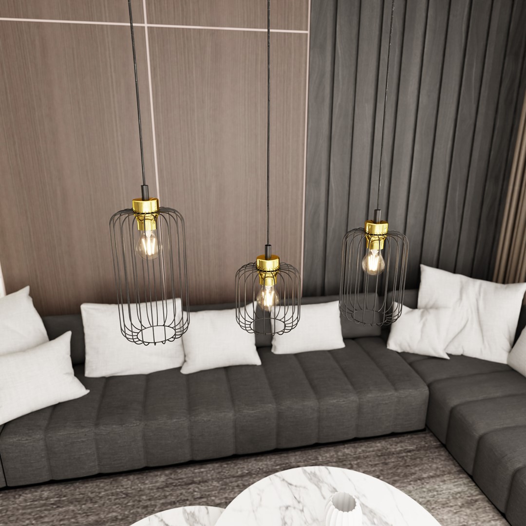 Vander 60cm Noir/Or suspension De Emibig Lighting - Vander est une suspension unique en acier de haute qualit&eacute; avec de beaux abat-jour aux d&eacute;tails dor&eacute;s qui cr&eacute;ent un beau jeu de lumi&egrave;re dans la pi&egrave;ce lorsque la lampe est allum&eacute;e.