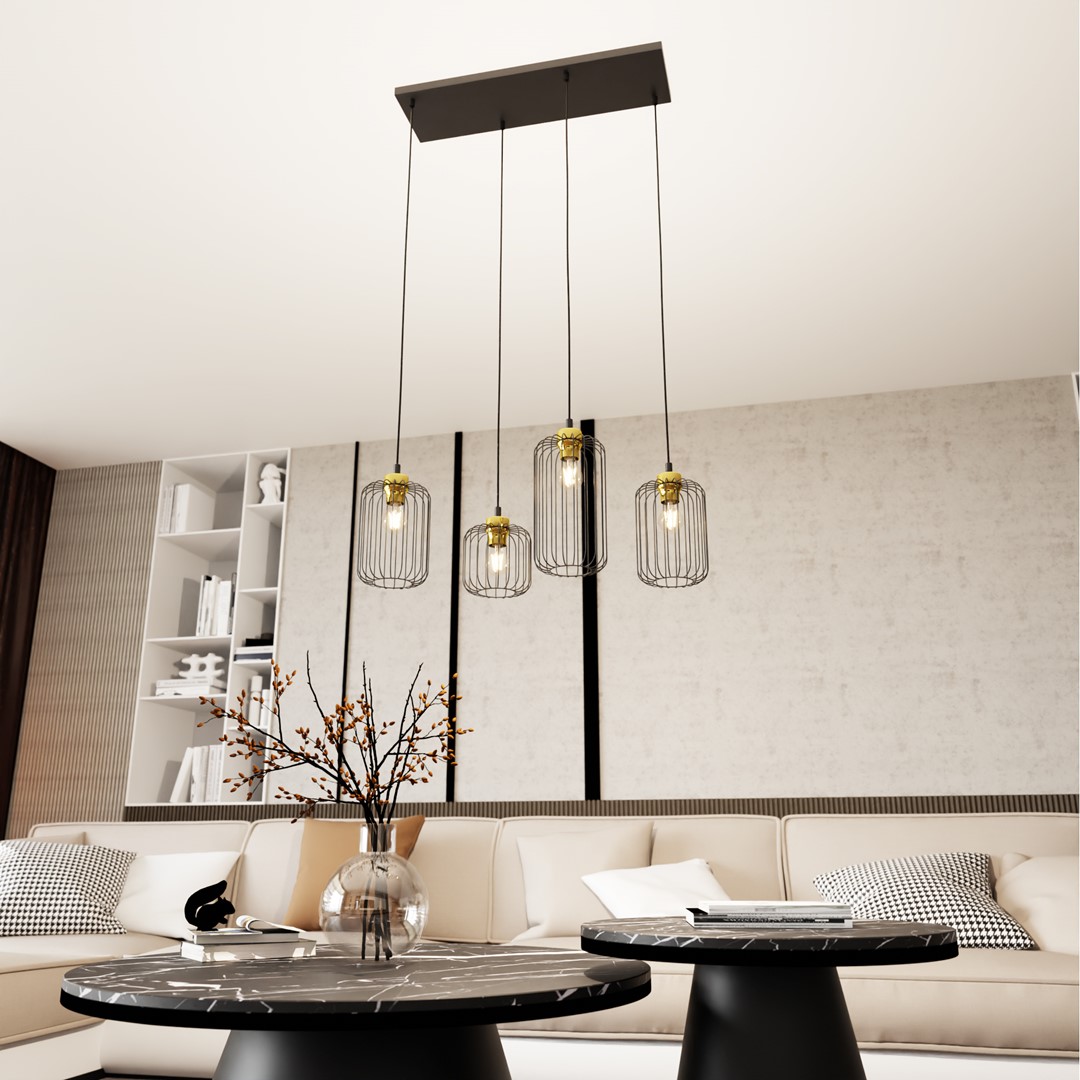 Vander 70cm Noir/Or suspension De Emibig Lighting - Vander est une suspension unique en acier de haute qualit&eacute; avec de beaux abat-jour aux d&eacute;tails dor&eacute;s qui cr&eacute;ent un beau jeu de lumi&egrave;re dans la pi&egrave;ce lorsque la lampe est allum&eacute;e.
