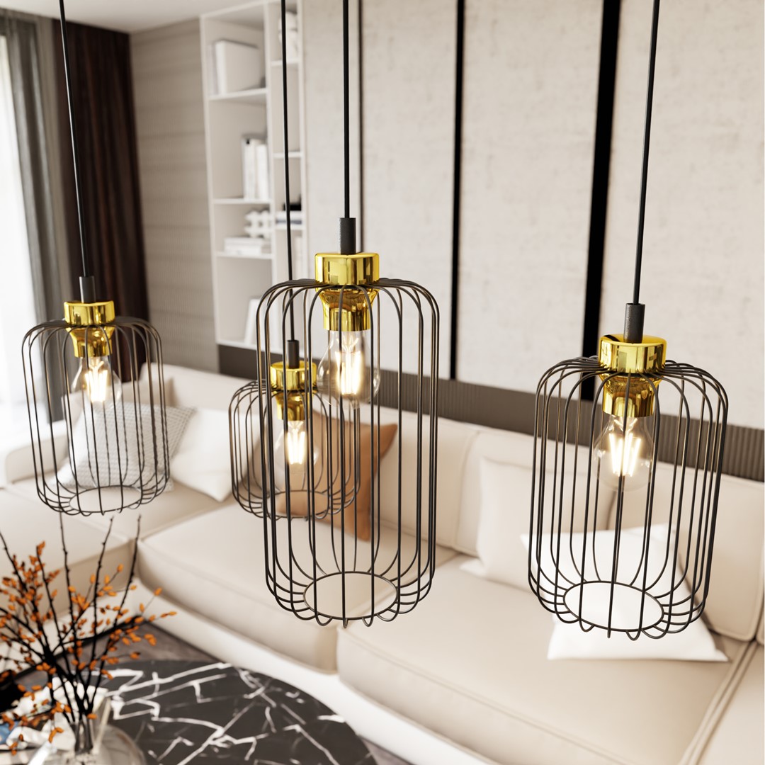 Vander 70cm Noir/Or suspension De Emibig Lighting - Vander est une suspension unique en acier de haute qualit&eacute; avec de beaux abat-jour aux d&eacute;tails dor&eacute;s qui cr&eacute;ent un beau jeu de lumi&egrave;re dans la pi&egrave;ce lorsque la lampe est allum&eacute;e.